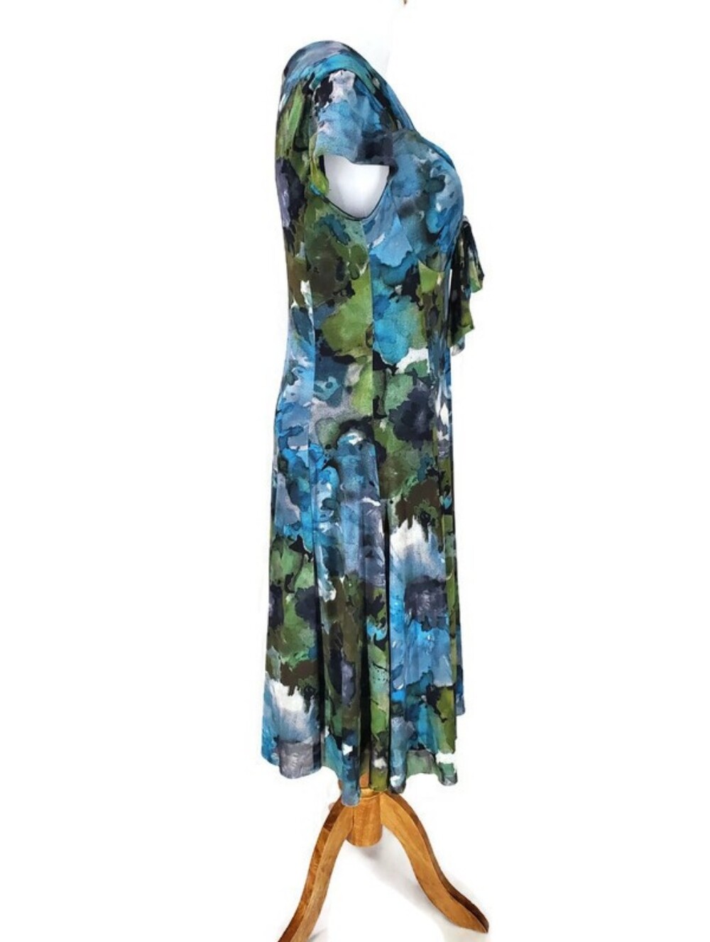 ELANA KATTAN floral dress watercolors packable European Vacation mesh stretchy M - Picture 2 of 10